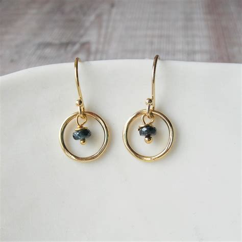 Natural Sapphire And Rolled Gold Earrings Hazey Designs