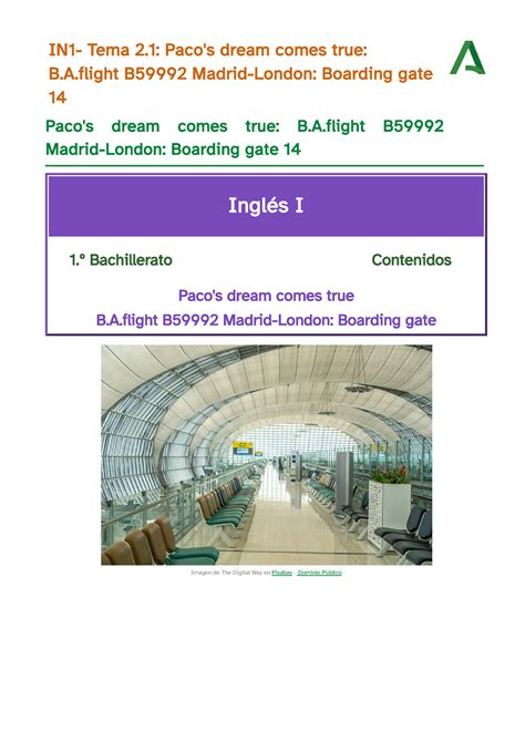 Tema 6Examen 1º bachillerato ingles IN1 Tema 2 Paco s dream comes