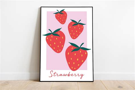 Pink Strawberry Fruit Art Citrus Wall Art Fruit Print Food - Etsy