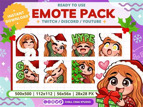 Twitch Christmas Emotes Pack of 8 Cute Chibi Girl Emotes With Red Hair ...