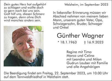 Traueranzeigen von Günther Wagner ZVW Trauer