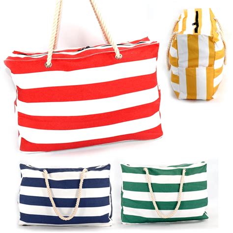 Wholesale Large Blue White Striped Beach Bag Big Oversized Cotton Canvas Shoulder Beach Tote Bag