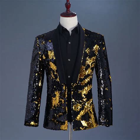 Aliexpress Buy Multi Color Black And Gold Men Sequin Blazer