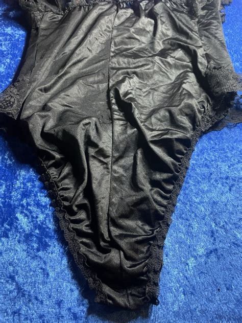 Vintage Jc Penney Black Nylon Lace Frilly Bodysuit Lingerie Teddy