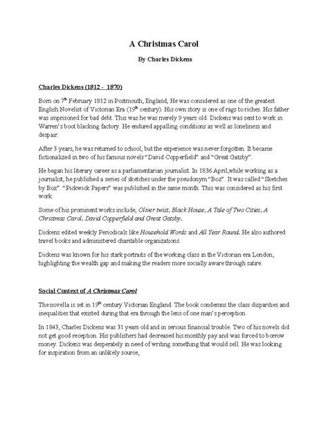 A Christmas Carol: Summary & Character Analysis of Key Figures - Studocu
