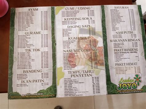 Menu At Lesehan Joyo Restaurant Sidoarjo