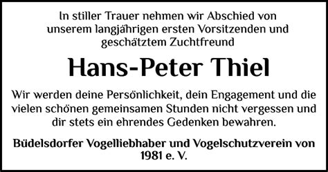 Traueranzeigen Von Hans Peter Thiel Sh Z Trauer