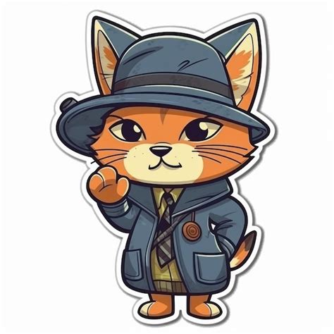 Premium AI Image | Cartoon Cat Detective Sticker