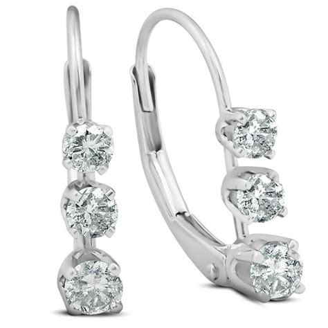 Pompeii3 12ct 3 Stone Diamond Hoops Lever Back Earrings 14k White