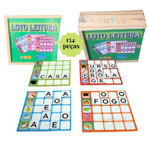 Jogo Alfabetização Loto Leitura Bingo 4 Tabuleiros 154 peças