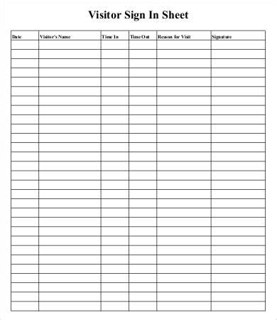 14+ Visitor Sign In Sheet Templates in Google Docs | Google Sheets | MS ...