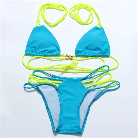 Bandea 2017 Sexy Traingle Bikinis Swimwear Blue Color Swimsuit Low