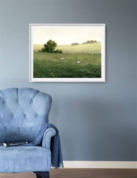 Oil Painting Landscape Sheep in the Field Art Print - Etsy