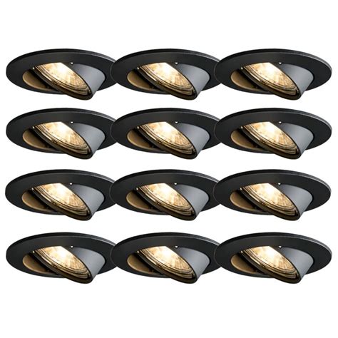 Set Of 12 Modern Recessed Spots Black Tiltable Edu Lampandlight UK