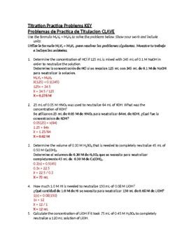 Titration Calculations Practice Esl Version Spanish By Schrim S Chem