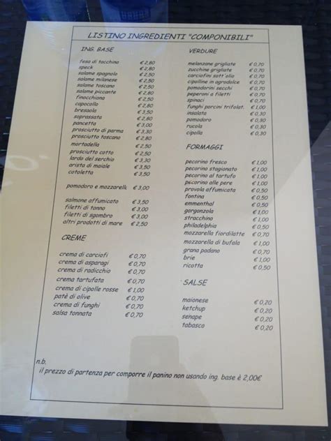 Menu At Panini Co Castiglion Fiorentino