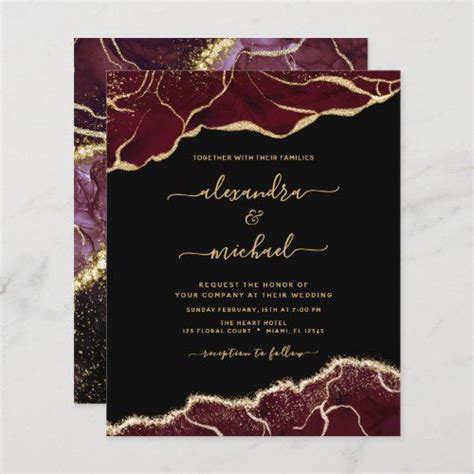 Navy Burgundy Gold Agate Wedding Invitation Zazzle Artofit