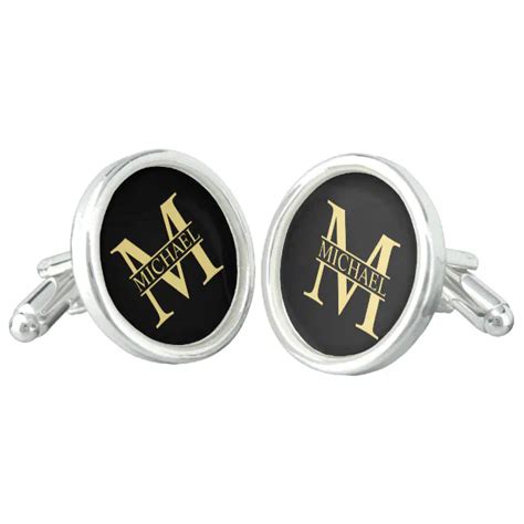 Black and Gold Personalized Monogram and Name Cufflinks | Zazzle