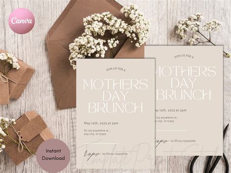 Editable Mother S Day Invitation Minimalist Beige Mother S Day Brunch Invitation Mother S Day