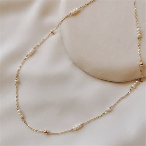 Dainty Pearl Gold Ball Bead Choker Necklace Layering Pearl Etsy