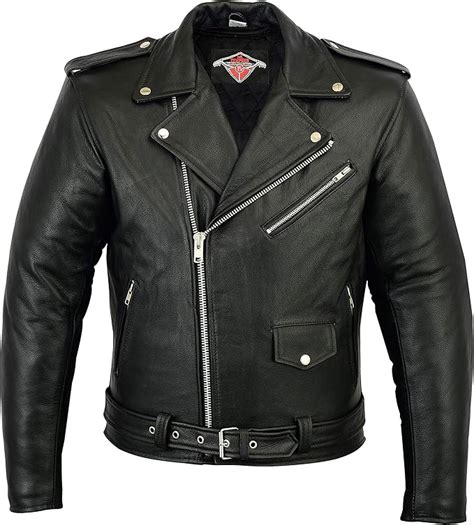 Mens Brando Style Motorcyclemotorbike Cowhide Leather Jacket In Black All Sizes Uk