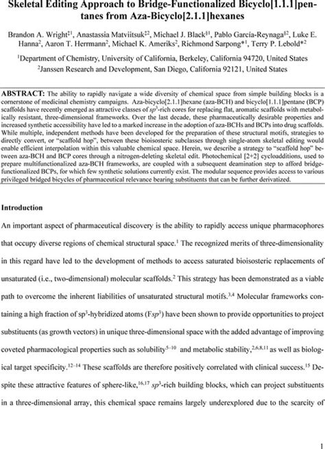 Skeletal Editing Approach To Bridge Functionalized Bicyclo