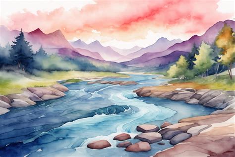 Watercolor Mountain River Landscape Graphic by Forhadx5 · Creative Fabrica