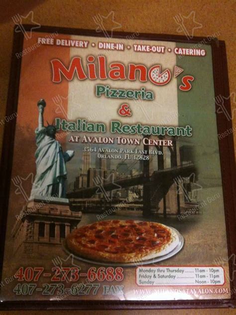 Menu At Milanos Bistro And Pizzeria Orlando