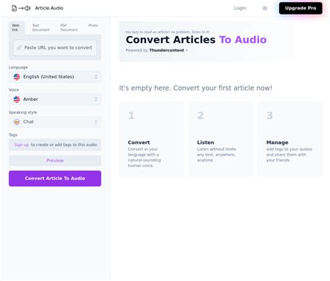 Article Audio Login Ferramenta IA Text To Speech IA Tools
