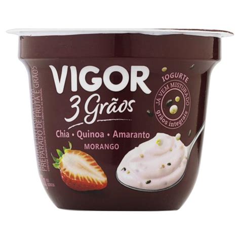 Iogurte Integral Morango Vigor 3 Grãos Pote 100g Tateno Supermercado