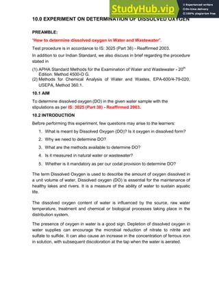 Experiment On Determination Of Dissolved Oxygen Pdf