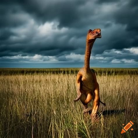 Baryonyx Dinosaur In A Marshland With Distant Herd Contrasted Against