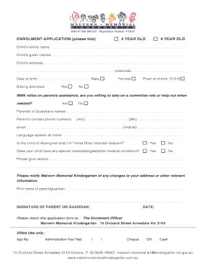Fillable Online ENROLMENT AppLicaTiON Please Tick 3 YEaR OLD 4 YEaR OLD