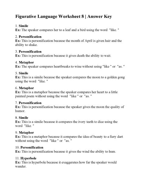 Figurative Language Worksheet 8 Language Worksheets