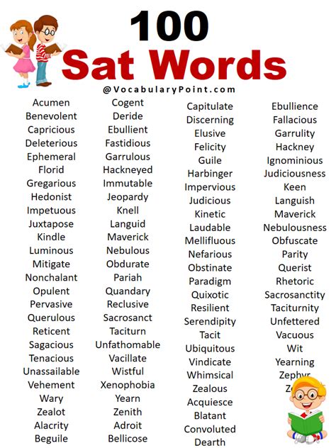 100 Best Sat Vocabulary Words Sat Words List Vocabulary Point