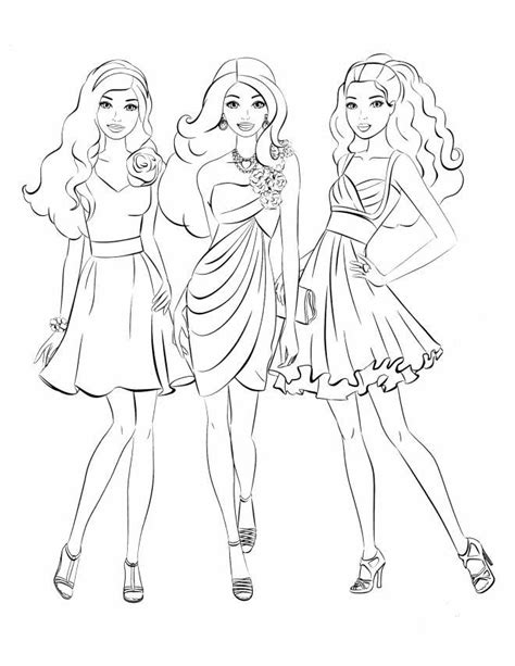 Coloriage de barbie et ses amies à imprimer avec Tête à modeler