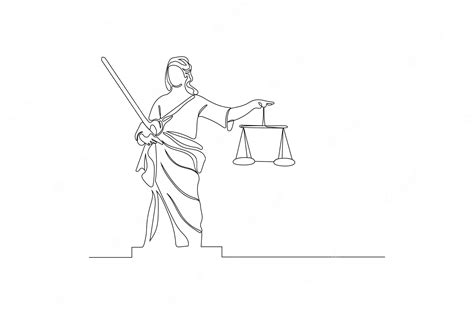 Premium Vector Continuous Line Drawing Of A Lady Justice Symbol Of