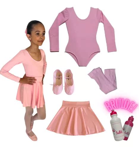 Kit Ballet Infantil Itens C Collant Manga Longa Bal Rosa