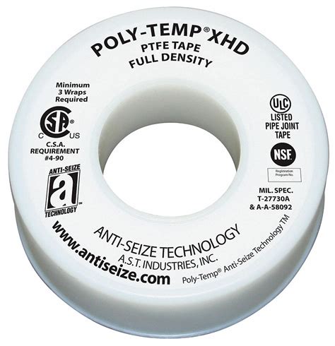 ANTI SEIZE TECHNOLOGY Thread Sealant Tape PTFE 1 2 To 1 5sg 1 2 In