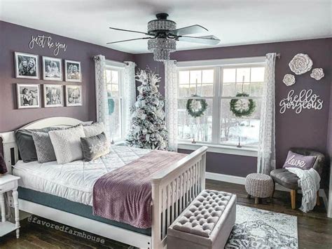 White Accents in Purple Bedroom - Soul & Lane