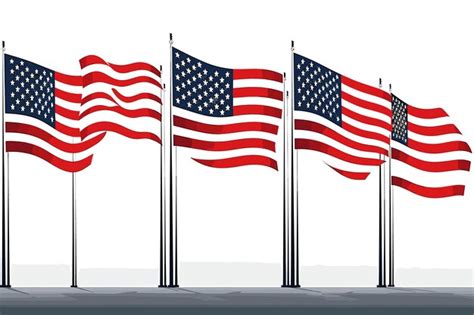 Premium Vector American Flags Waving In The Wind With A Blue Sky