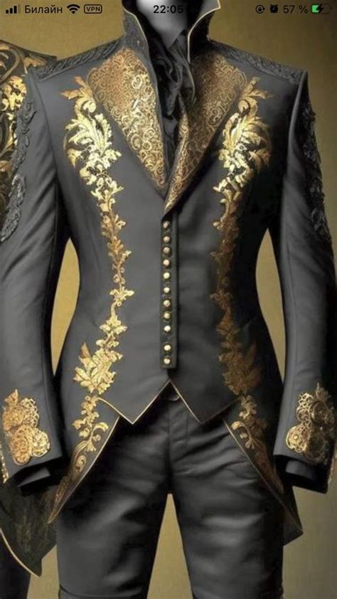 A Black Suit With Gold Designs On It