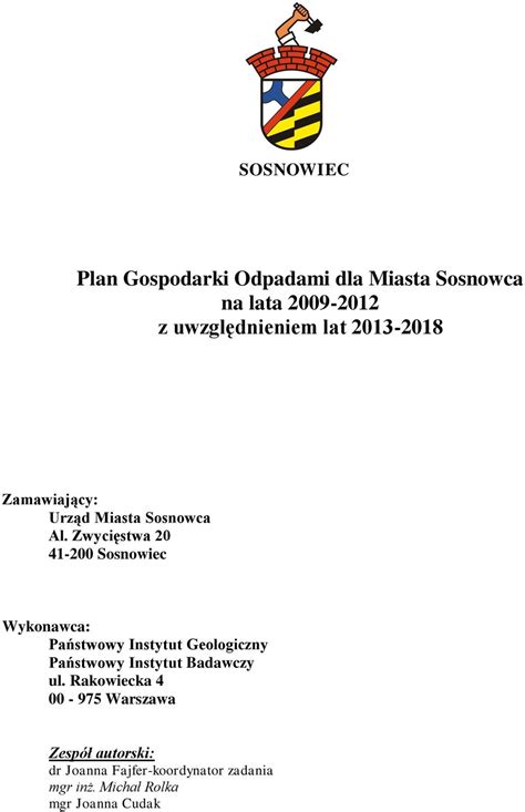 Plan Gospodarki Odpadami dla Miasta Sosnowca na lata z uwzględnieniem