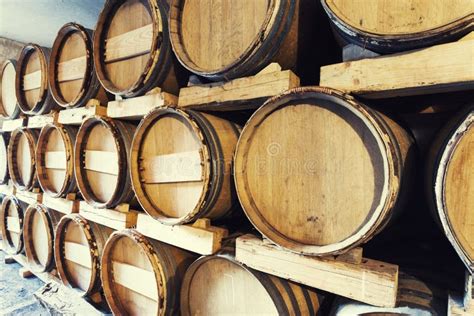 Barrels Stacked In A Wine Cellar Stock Photo Image Of Ferment