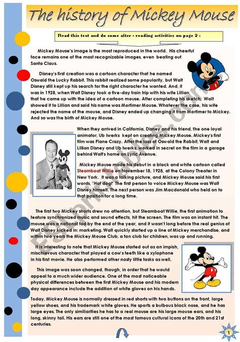 THE HISTORY OF MICKEY MOUSE READING SOME AFTER READING ACTIVITIES