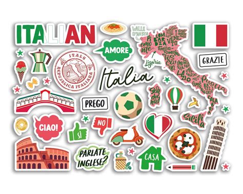 A5 Sticker Sheet Italian Vinyl Stickers Italy Italian School Book Flag