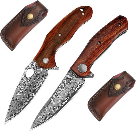 Amazon Benkey Vg Damascus Pocket Knife With Clip Leather Sheath