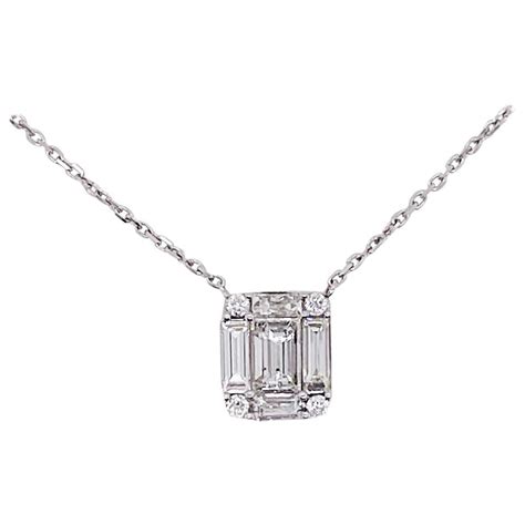 Emerald Diamond Art Deco Style Necklace 18 Karat White Gold 80 Carat