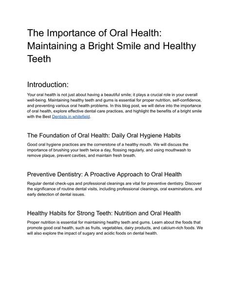 Ppt The Importance Of Oral Health Maintaining A Bright Smile And