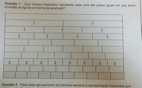 Solved: Questão 1 - Que número fracionário representa cada uma das